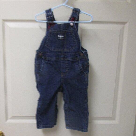 OshKosh B'gosh Denim Overalls size 18M  Red plaid inside trim - Picture 1 of 7